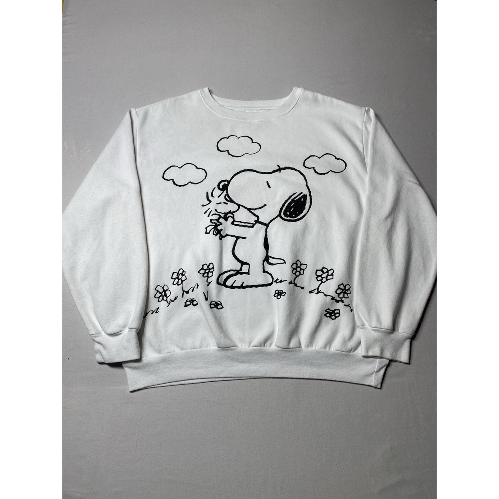 Snoopy Woodstock Women's XL Sweatshirt Peanuts White Graphic Crewneck